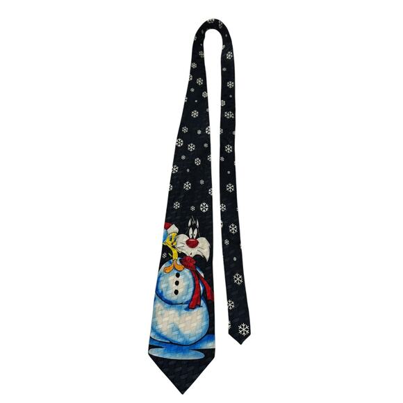 Looney Tunes Mania Sylvester Tweety Snowman Holiday Christmas Vintage Necktie - Picture 2 of 7